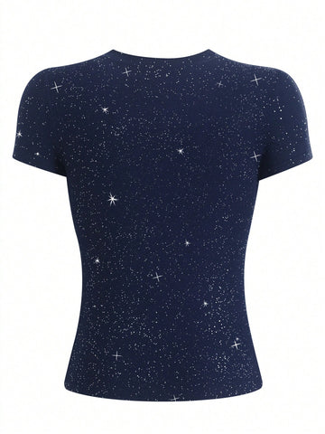 Women's Solid Color Fitted Crew Neck T-Shirt
