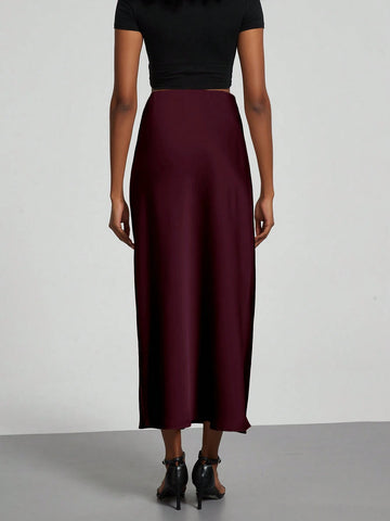 Women Silky Satin Feeling Maxi Skirt