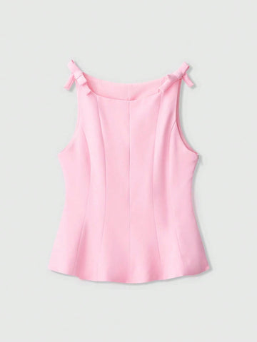 Women's Simple Solid Color Bow Decor Sleeveless Top