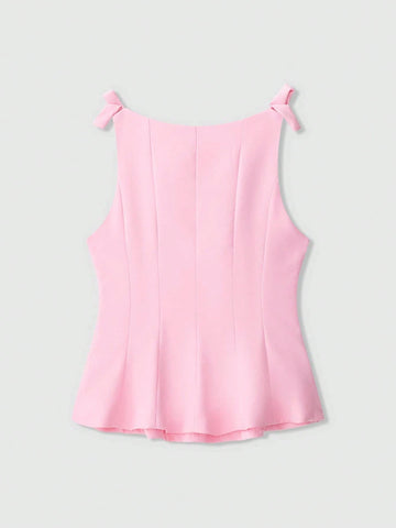 Women's Simple Solid Color Bow Decor Sleeveless Top