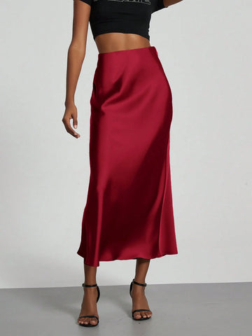 Women Silky Satin Feeling Maxi Skirt