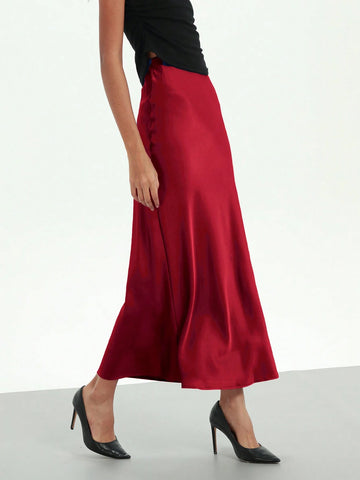 Women Silky Satin Feeling Maxi Skirt