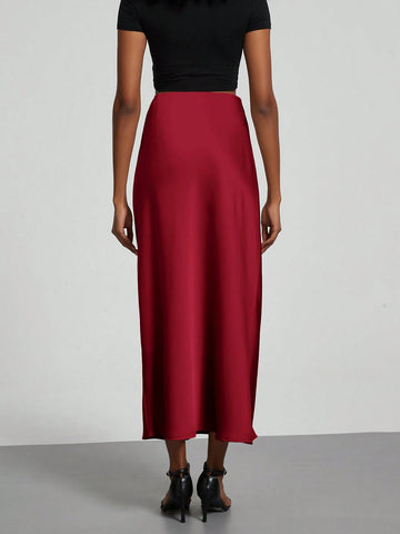 Women Silky Satin Feeling Maxi Skirt