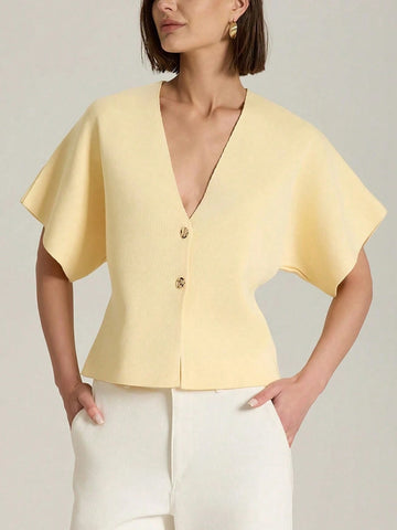 Women's Simple Solid Front Button Up Cardigan