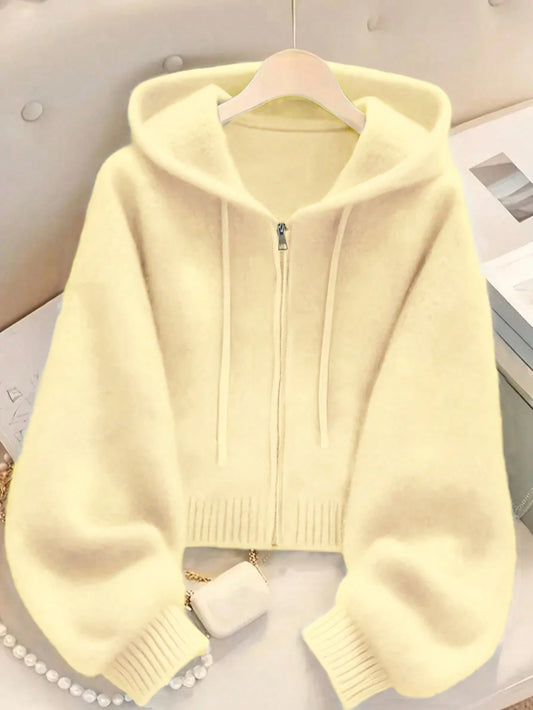 Women's Soft Light Blue Zip-Up Hoodie - Casual Fashion Long Sleeve Cardigan