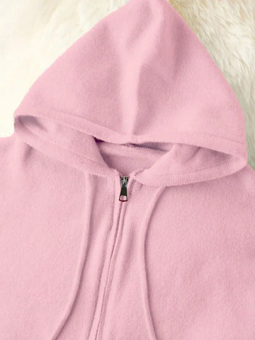 Women's Soft Light Blue Zip-Up Hoodie - Casual Fashion Long Sleeve Cardigan