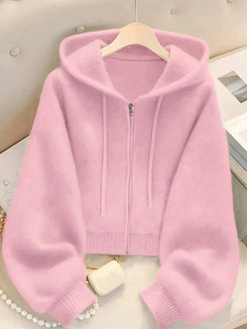 Women's Soft Light Blue Zip-Up Hoodie - Casual Fashion Long Sleeve Cardigan