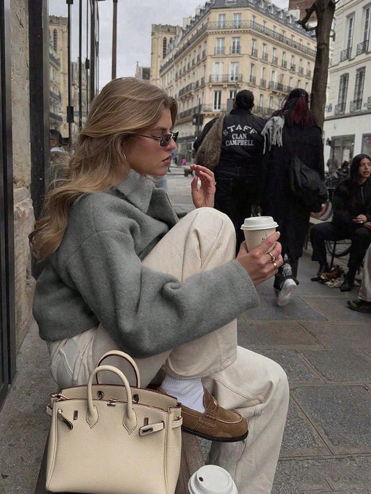 Women's Solid Color Pocket Button Lapel Casual Commuter Street Woolen Coat