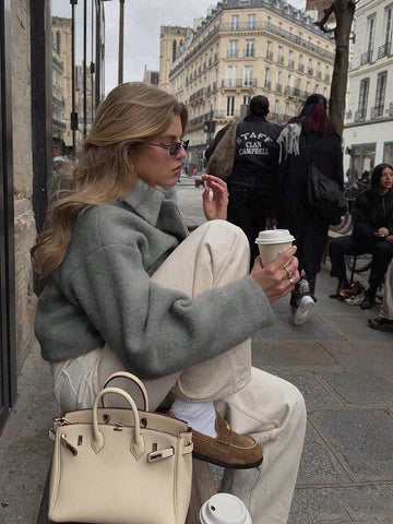 Women's Solid Color Pocket Button Lapel Casual Commuter Street Woolen Coat