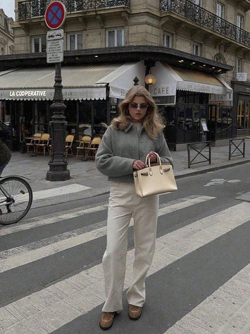 Women's Solid Color Pocket Button Lapel Casual Commuter Street Woolen Coat