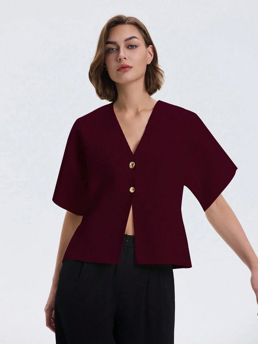 Women's Simple Solid Front Button Up Cardigan