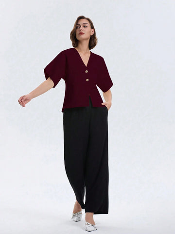 Women's Simple Solid Front Button Up Cardigan