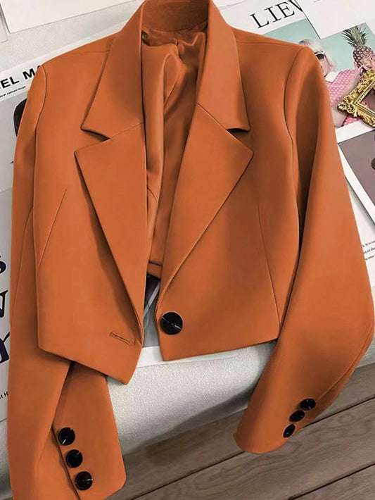 Notched Collar Long Sleeve Single-Button Casual Office Blazer
