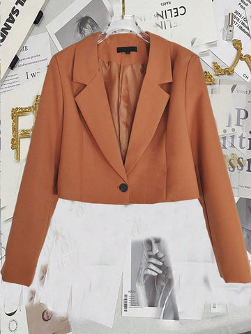 Notched Collar Long Sleeve Single-Button Casual Office Blazer