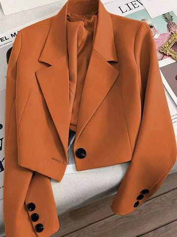 Notched Collar Long Sleeve Single-Button Casual Office Blazer