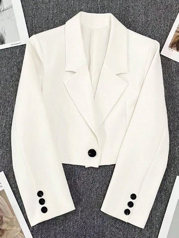Notched Collar Long Sleeve Single-Button Casual Office Blazer