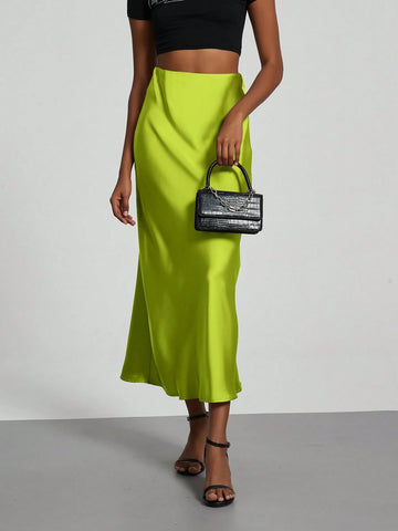 Women Silky Satin Feeling Maxi Skirt