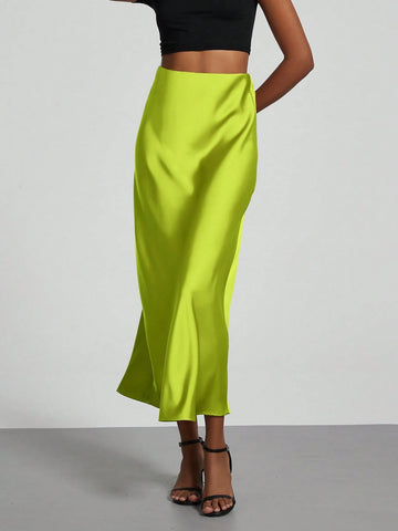 Women Silky Satin Feeling Maxi Skirt