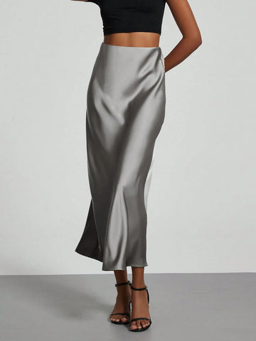 Women Silky Satin Feeling Maxi Skirt