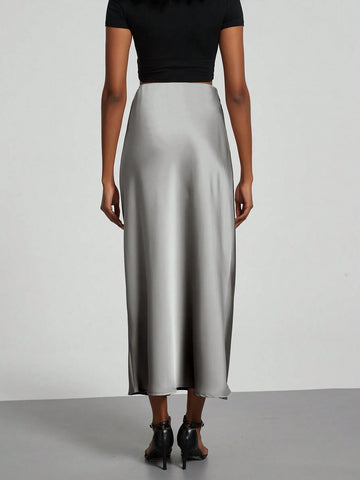 Women Silky Satin Feeling Maxi Skirt