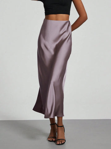 Women Silky Satin Feeling Maxi Skirt