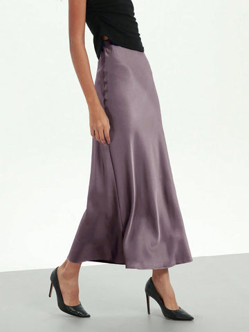 Women Silky Satin Feeling Maxi Skirt