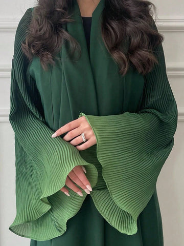 Elegant Women's Long Abaya With Pleated Bell Sleeves