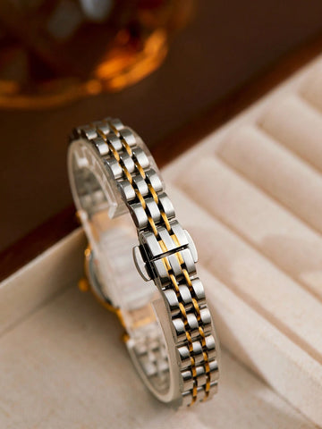 1pc Women's Golden Elegant Oval Dial Waterproof Wristwatch