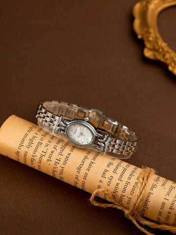 1pc Women's Golden Elegant Oval Dial Waterproof Wristwatch