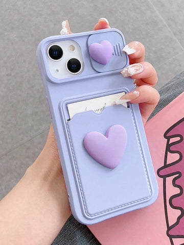 Y2K Sliding Transparent Double Heart Sticker Picture Frame Card Holder Phone Case