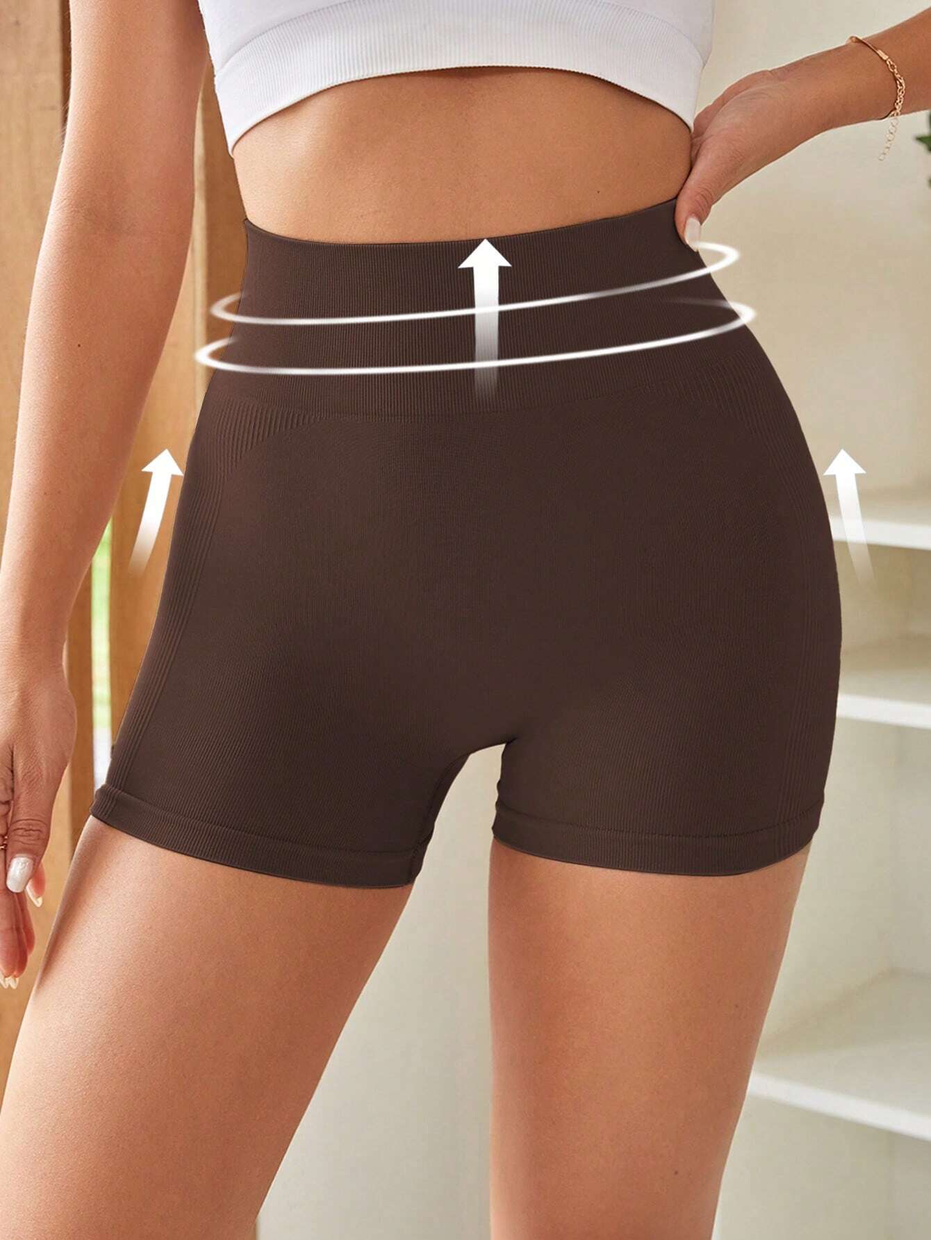 Yoga Futuristic Seamless Wideband Waist Sports Shorts Biker Shorts Spandex Shorts Legging Shorts