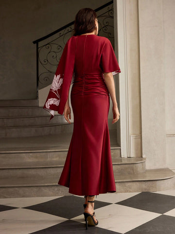 ZEYLAH Printed Short Sleeve One-Shoulder Elegant Dress