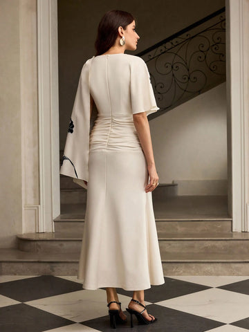 ZEYLAH Printed Short Sleeve One-Shoulder Elegant Dress