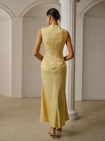 ZEYLAH Satin Long Dress, 2 In 1