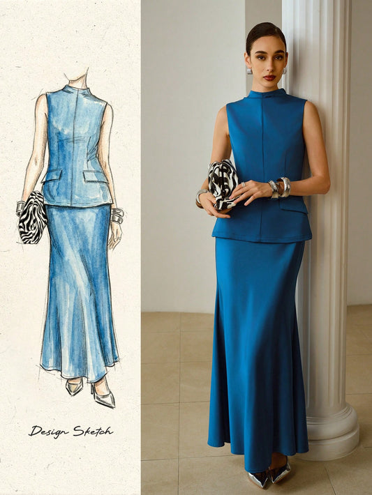 ZEYLAH Satin Long Dress, 2 In 1