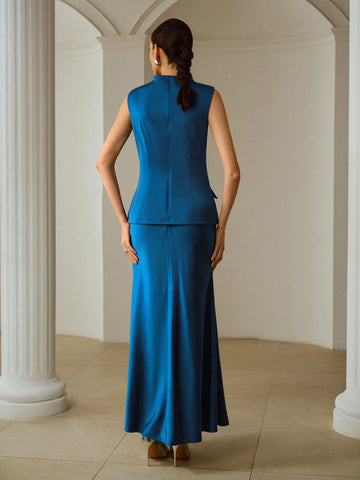 ZEYLAH Satin Long Dress, 2 In 1