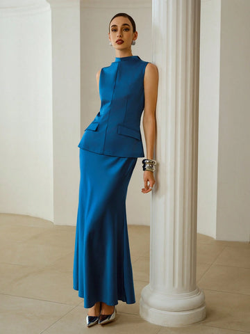 ZEYLAH Satin Long Dress, 2 In 1