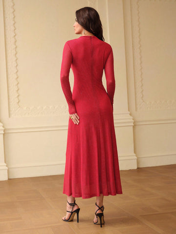 ZEYLAH Women's Ruched Fitted Long Sleeve Dress