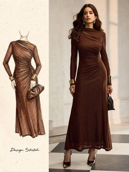 ZEYLAH Women's Ruched Fitted Long Sleeve Dress