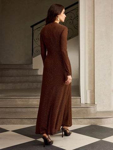 ZEYLAH Women's Ruched Fitted Long Sleeve Dress