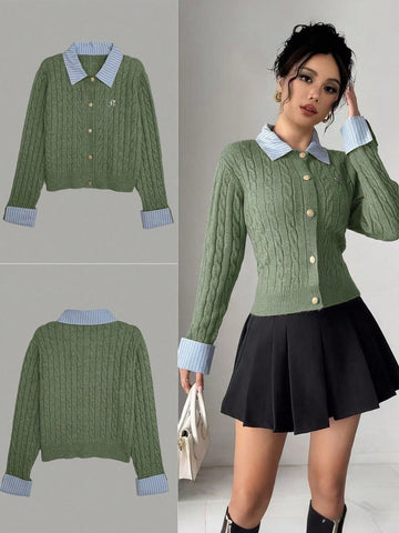 Fashionable Blogger-Inspired 2 In 1 Patchwork Knit Cropped Cardigan