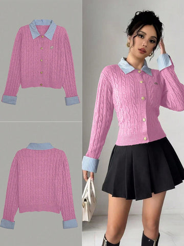 Fashionable Blogger-Inspired 2 In 1 Patchwork Knit Cropped Cardigan