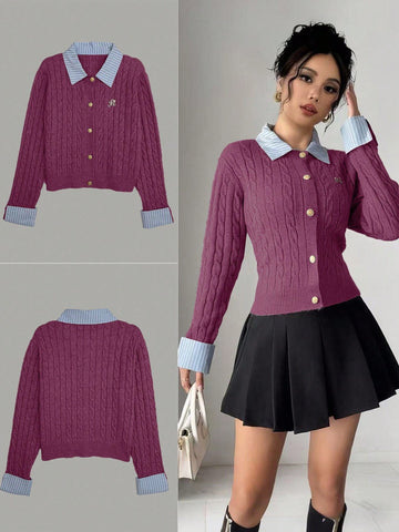 Fashionable Blogger-Inspired 2 In 1 Patchwork Knit Cropped Cardigan