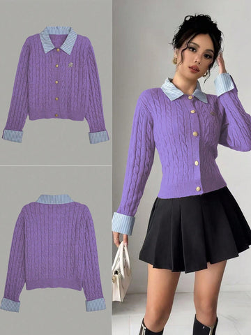 Fashionable Blogger-Inspired 2 In 1 Patchwork Knit Cropped Cardigan