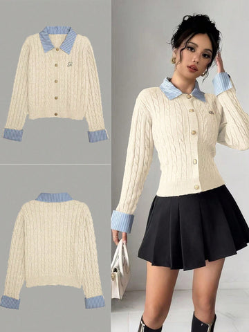 Fashionable Blogger-Inspired 2 In 1 Patchwork Knit Cropped Cardigan