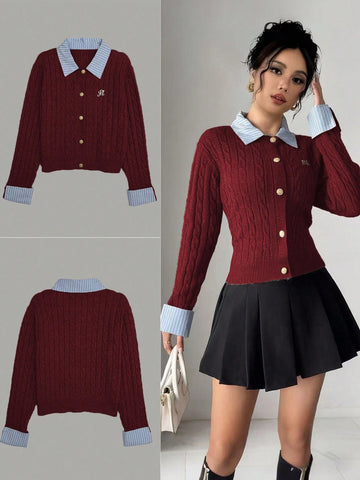 Fashionable Blogger-Inspired 2 In 1 Patchwork Knit Cropped Cardigan