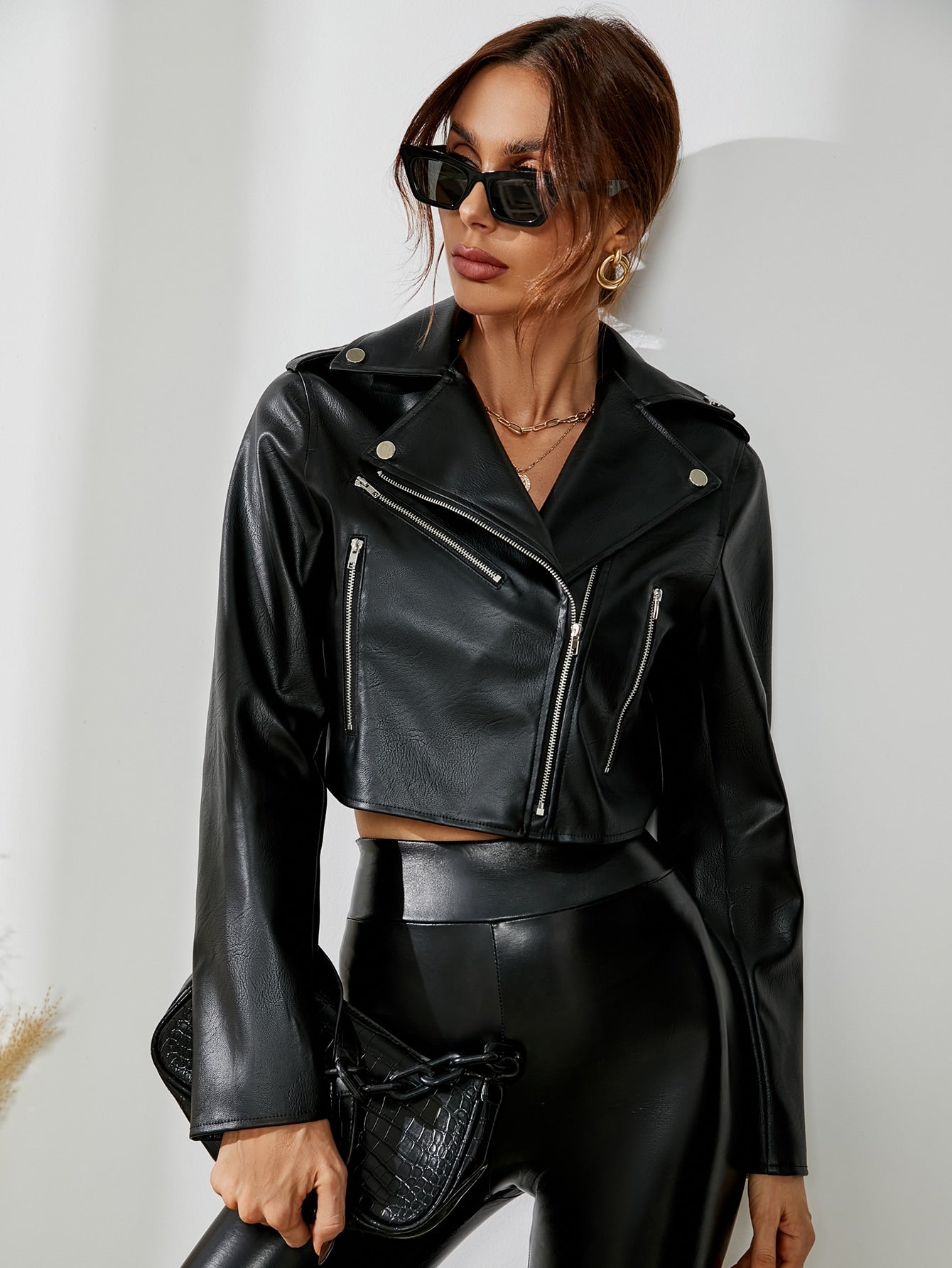 Zip Up Crop PU Moto Jacket