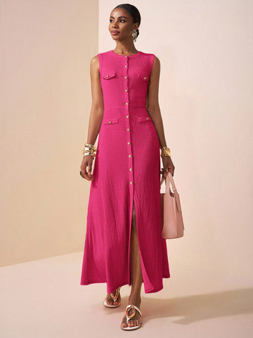 Textured Knitted Fabric Women's Long Dress