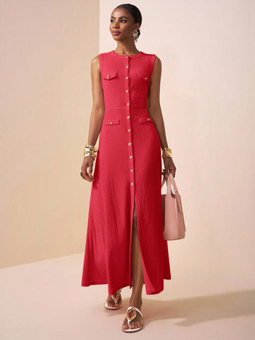 Textured Knitted Fabric Women's Long Dress