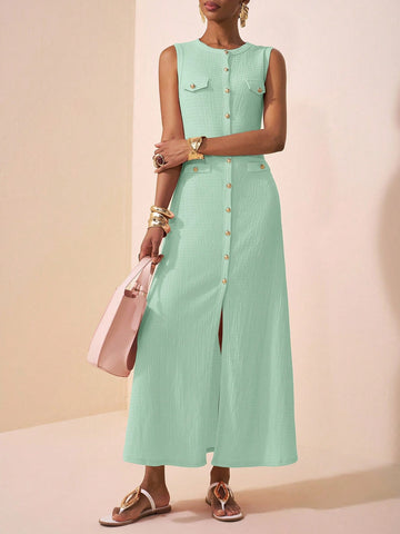 Textured Knitted Fabric Women's Long Dress